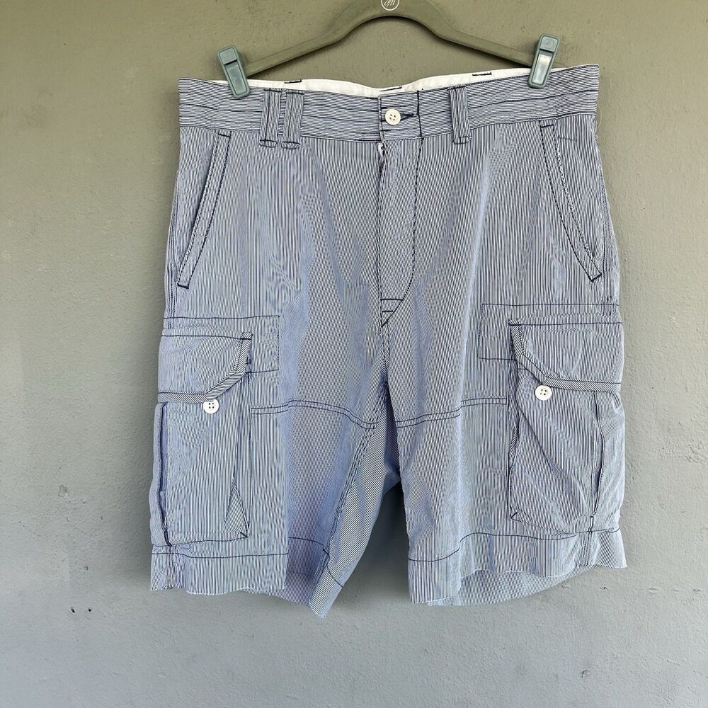 Polo Ralph Lauren Cargo Shorts Men 34 Seersucker Pinstripe Pockets Utility Army